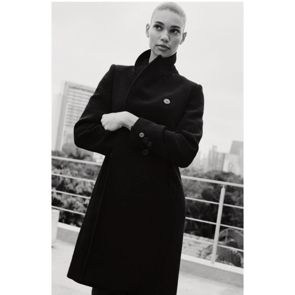 Zara Womens Coat Jacket Wool double breasted Long Black M Medium 2443/826 NWT - Picture 2 of 6